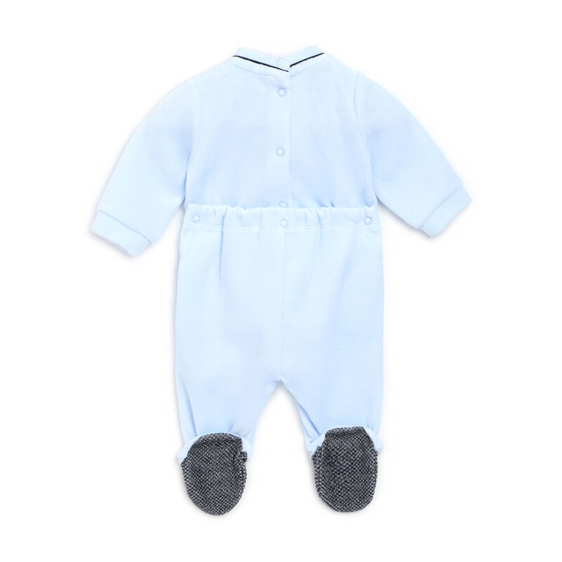 Boys Light Blue Applique Nappy Opening Babysuit image number null